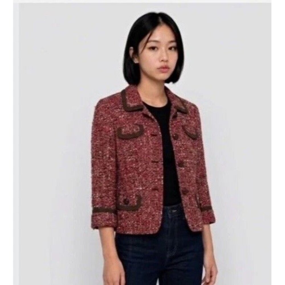 Talbots Petites Burgundy Jacket 10P Button Front Lined Collared Pockets 3/4